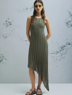 Abito asimmetrico in maglia con traforature - VERDE