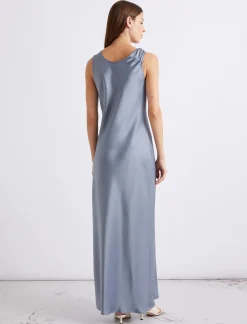 Abito con spalline in satin - AZZURRO