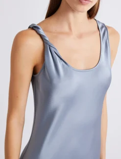 Abito con spalline in satin - AZZURRO