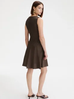 Abito fit and flare in popeline - MARRONE