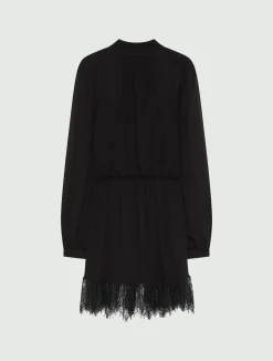 Abito in georgette e pizzo - NERO