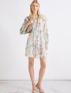 Abito in georgette stampata - AZZURRO