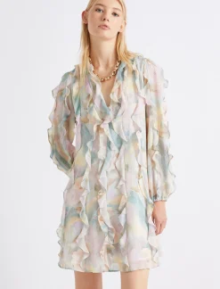 Abito in georgette stampata - AZZURRO