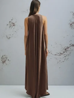 Abito in twill crinckle - MARRONE