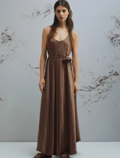 Abito in twill crinckle - MARRONE