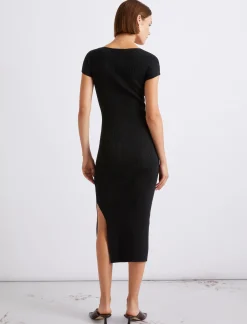 Abito longuette in maglia di viscosa - NERO
