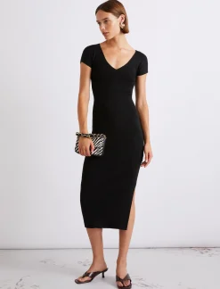 Abito longuette in maglia di viscosa - NERO