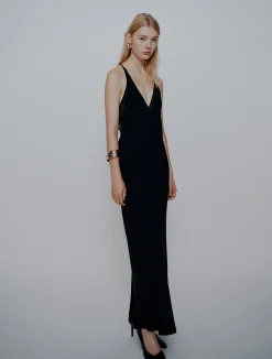 Abito lungo in envers satin - NERO