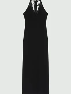 Abito lungo in envers satin - NERO