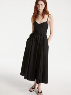 Abito midi in popeline - Nero