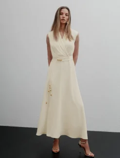 Abito smanicato in envers satin - BIANCO LANA
