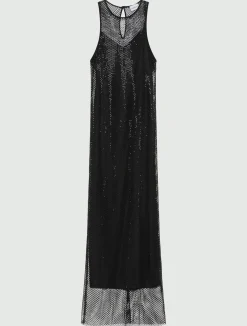 Abito smanicato in rete di strass - NERO