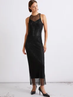Abito smanicato in rete di strass - NERO
