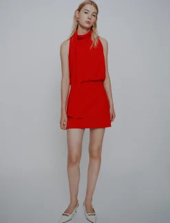 Abito svasato in envers satin - ROSSO