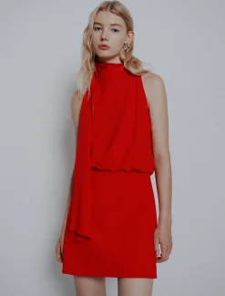 Abito svasato in envers satin - ROSSO