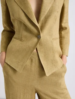 Blazer aderente in lino delavé - KAKI