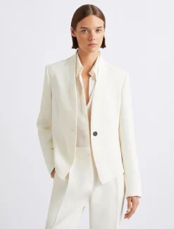 Blazer corto in envers satin - BIANCO LANA