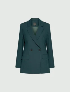 Blazer doppiopetto in envers satin - BLU PAVONE