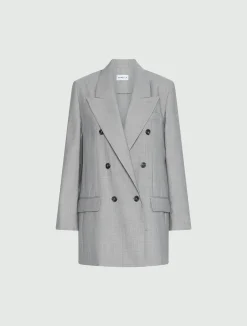 Blazer doppiopetto in grisaglia di lana e seta - GRIGIO