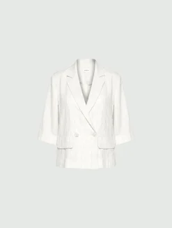Blazer doppiopetto in lino e viscosa - SABBIA