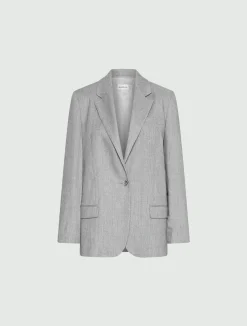Blazer in grisaglia di misto lino stretch - GRIGIO
