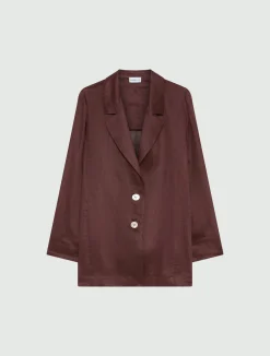 Blazer in ramie - MARRONE