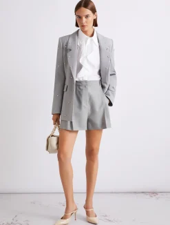 Blazer in tela stretch con cristalli - GRIGIO CHIARO MELANGE