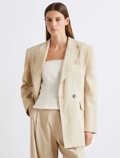 Blazer in twill di misto viscosa stretch - BEIGE