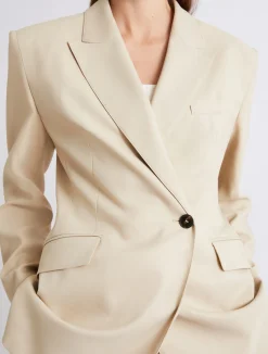 Blazer in twill di misto viscosa stretch - BEIGE