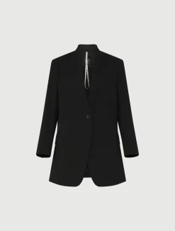 Blazer lungo in envers satin - NERO