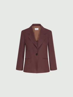 Blazer monopetto in lino - MARRONE