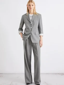 Blazer monopetto in misto lino - GRIGIO MELANGE