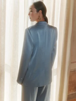 Blazer monopetto in satin - AZZURRO POLVERE