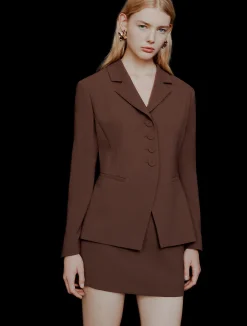 Blazer semi aderente in envers satin - MARRONE