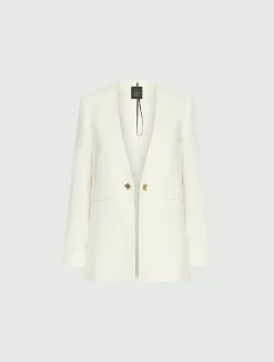 Blazer senza collo in envers satin - BIANCO LANA