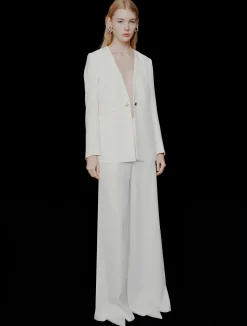 Blazer senza collo in envers satin - BIANCO LANA