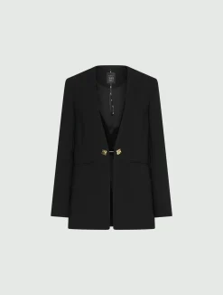 Blazer senza collo in envers satin - NERO