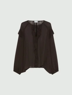 Blusa con volant - MARRONE