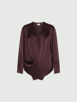 Blusa incrociata in satin - BORDEAUX