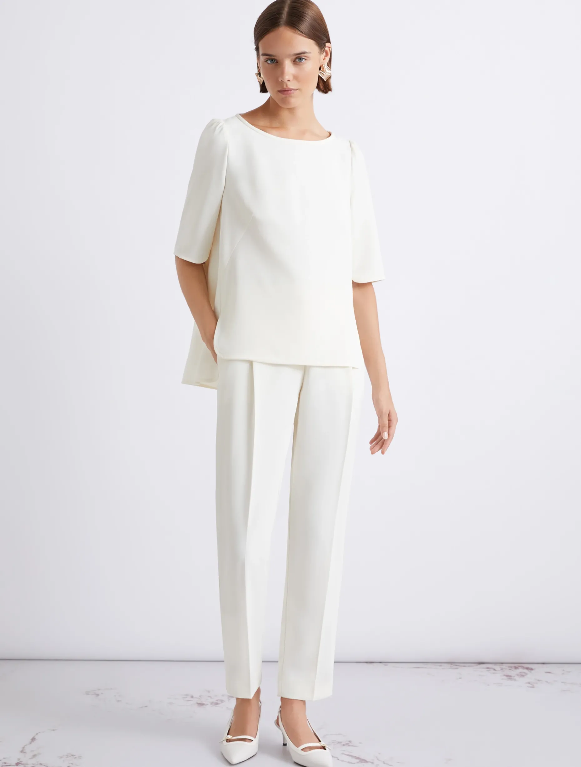 Blusa in envers satin con manica corta - BIANCO LANA