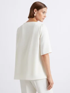Blusa in envers satin con manica corta - BIANCO LANA