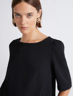 Blusa in envers satin con manica corta - NERO
