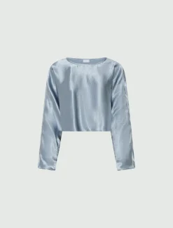 Blusa in raso leggero - AZZURRO POLVERE