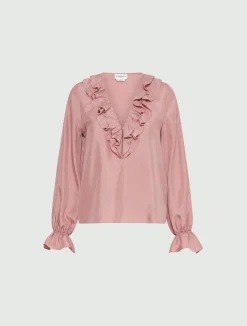 Blusa in seta con rouche - ROSA