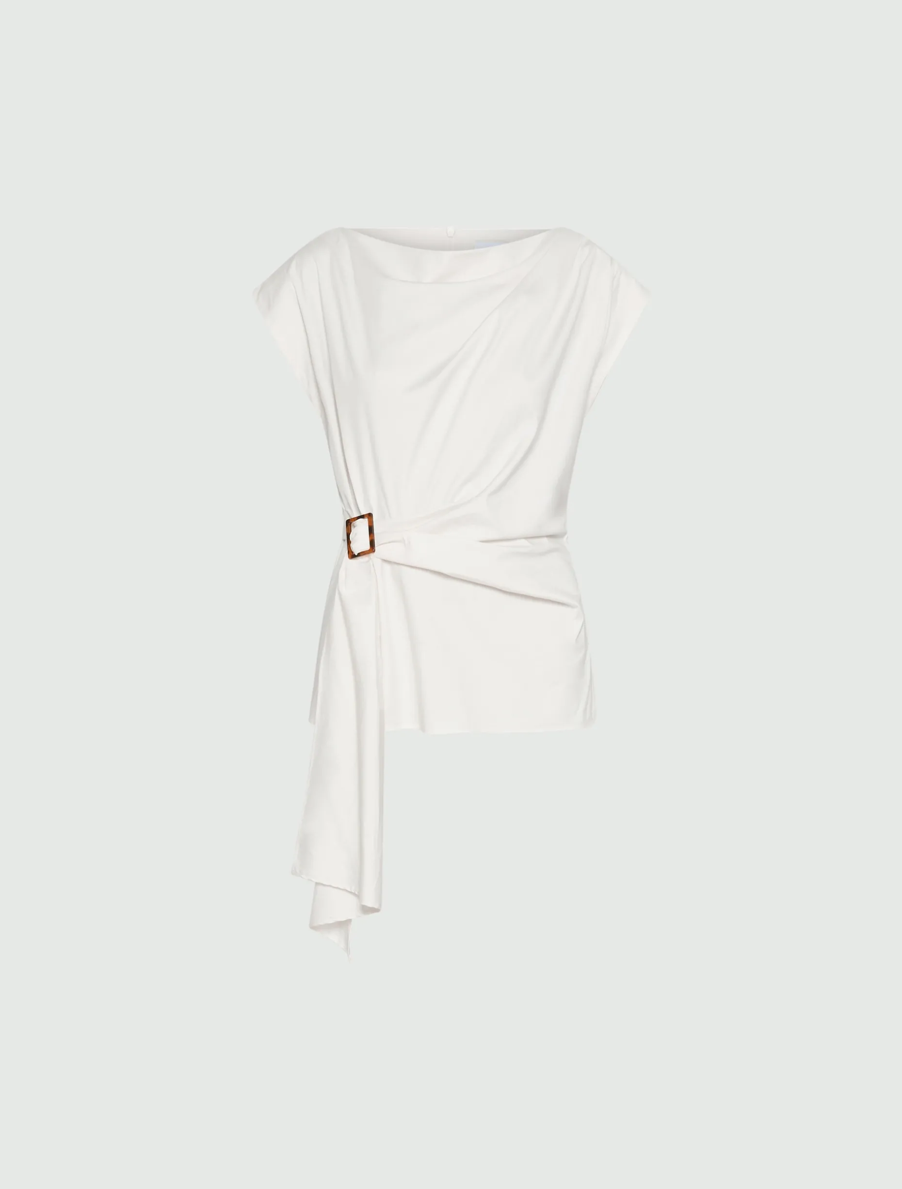 Blusa smanicata con drappeggio - BIANCO