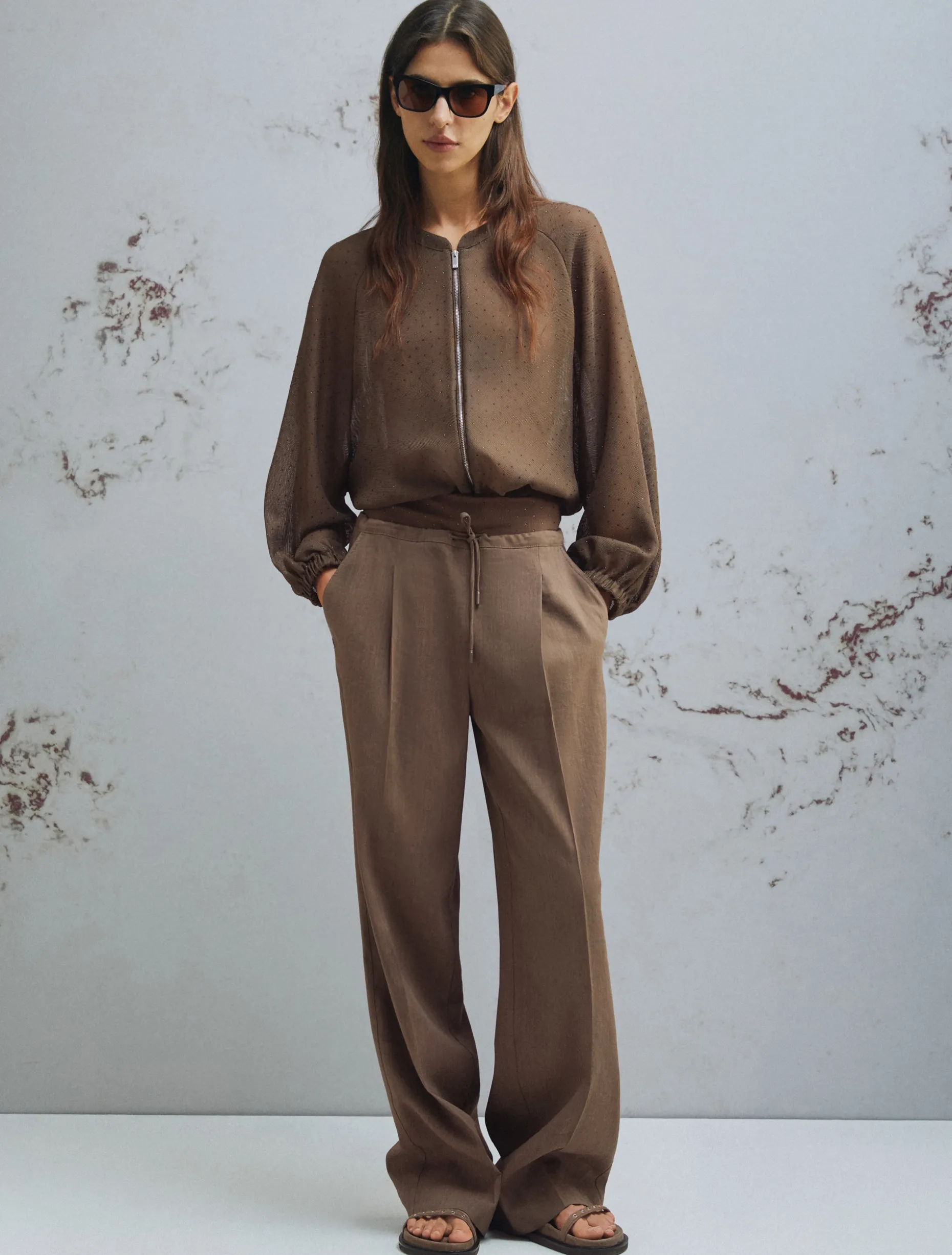 Bomber oversize con micro strass - MARRONE