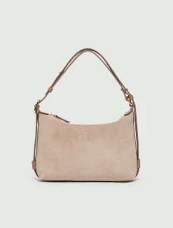 Borsa compatta in pelle scamosciata - TORTORA