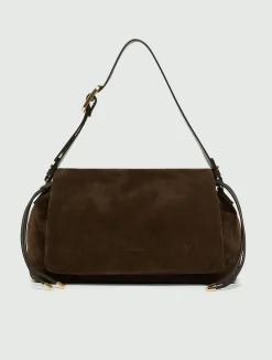Borsa in pelle scamosciata con coulisse - TESTA DI MORO