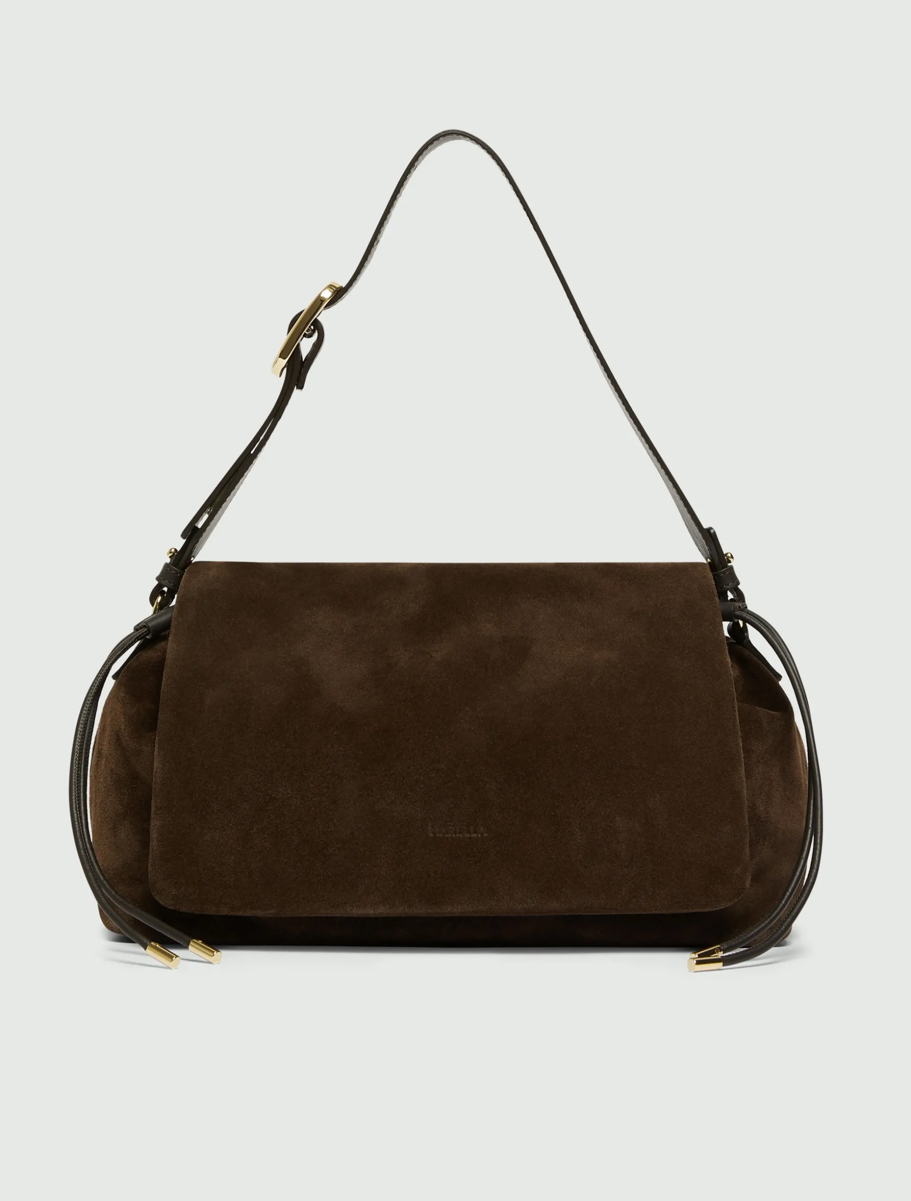 Borsa in pelle scamosciata con coulisse - TESTA DI MORO