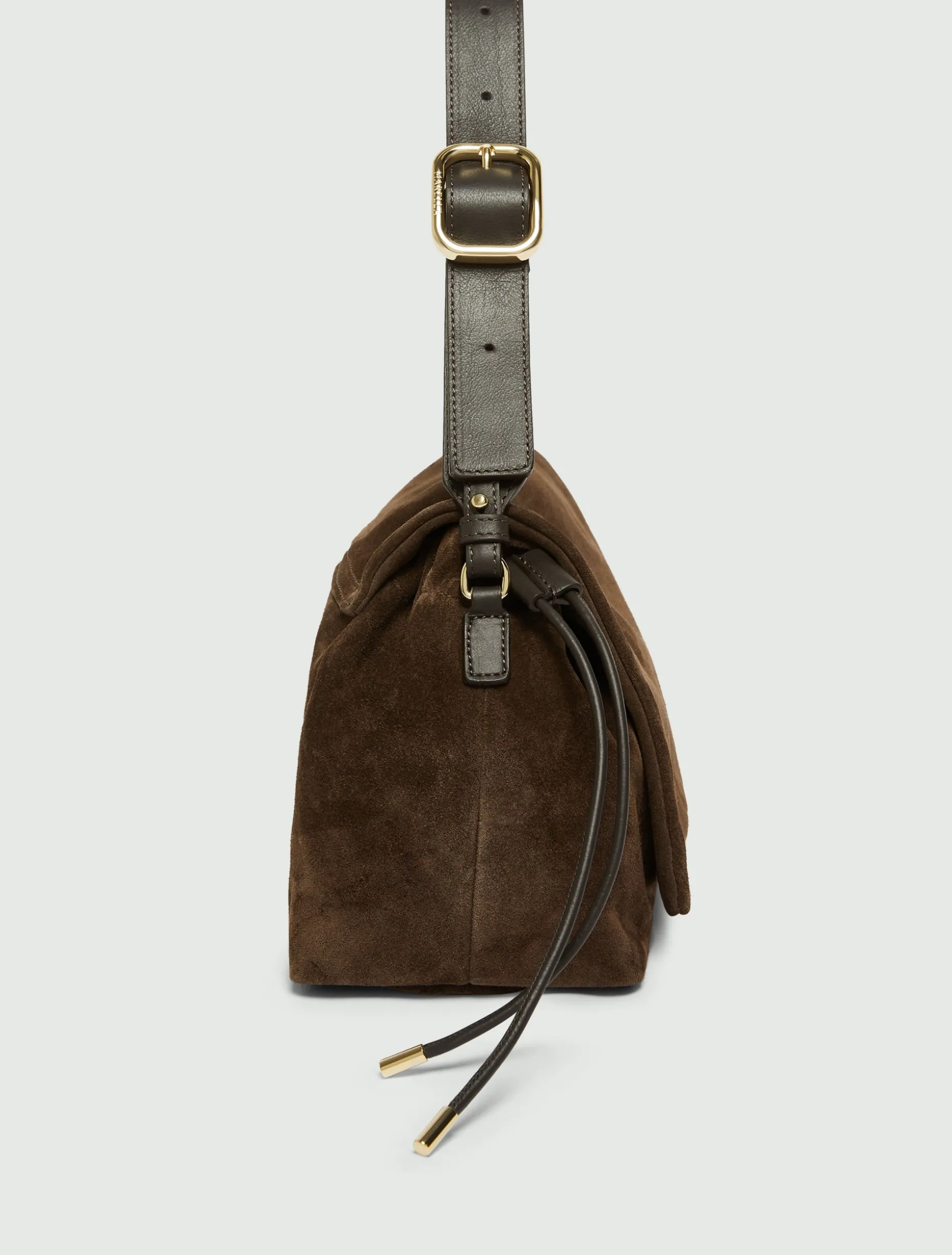 Borsa in pelle scamosciata con coulisse - TESTA DI MORO